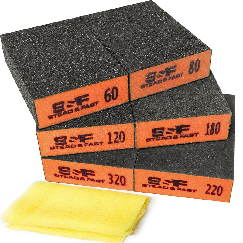 S&F STEAD & FAST Sanding Sponge 6 Pack by S&F STEAD & FAST, Sanding Blocks for Wood Drywall Metal 60 80 120 180 220 320 Coarse Medium Fine Grit, Sand Paper Brick Set with Tack Cloth - Image 1
